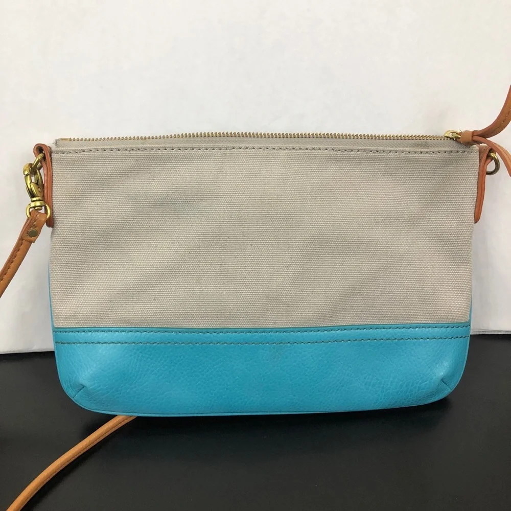 Fossil Two Tone Canvas & Leather Crossbody Bag